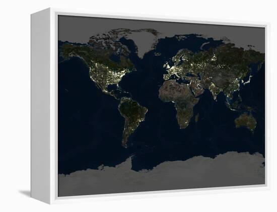 Whole Earth At Night, Satellite Image-PLANETOBSERVER-Framed Premier Image Canvas