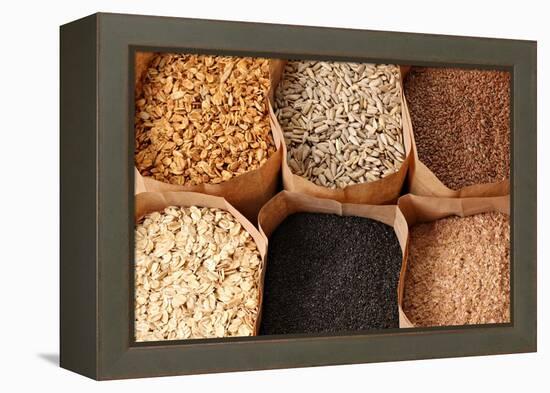 Whole Grains, Oats, Flax, Poppy, Wheatgerm, Granola, Sunflower Seeds.-Hannamariah-Framed Premier Image Canvas