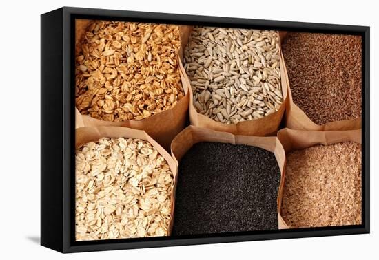 Whole Grains, Oats, Flax, Poppy, Wheatgerm, Granola, Sunflower Seeds.-Hannamariah-Framed Premier Image Canvas