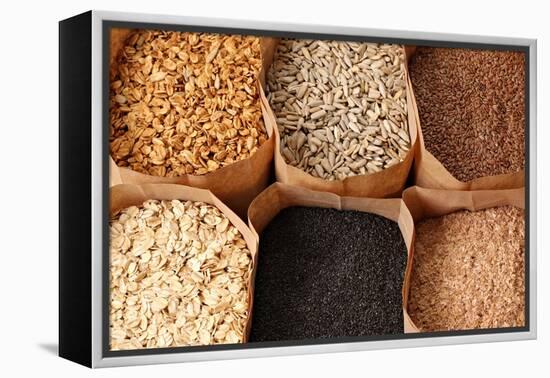 Whole Grains, Oats, Flax, Poppy, Wheatgerm, Granola, Sunflower Seeds.-Hannamariah-Framed Premier Image Canvas