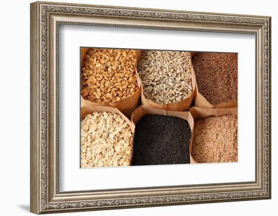 Whole Grains, Oats, Flax, Poppy, Wheatgerm, Granola, Sunflower Seeds.-Hannamariah-Framed Photographic Print