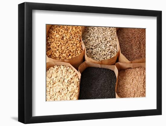 Whole Grains, Oats, Flax, Poppy, Wheatgerm, Granola, Sunflower Seeds.-Hannamariah-Framed Photographic Print
