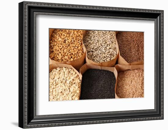 Whole Grains, Oats, Flax, Poppy, Wheatgerm, Granola, Sunflower Seeds.-Hannamariah-Framed Photographic Print