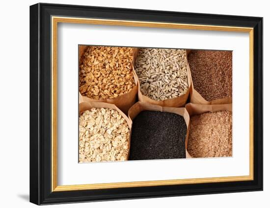 Whole Grains, Oats, Flax, Poppy, Wheatgerm, Granola, Sunflower Seeds.-Hannamariah-Framed Photographic Print