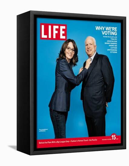 Why We're Voting, Tina Fey Straightening John McCain's Tie, October 15, 2004-Jake Chessum-Framed Premier Image Canvas