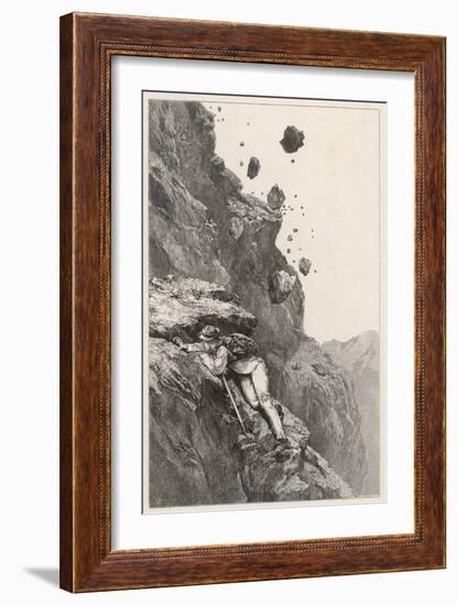 Whymper in Danger from a Rock- Fall on the Matterhorn-Edward Whymper-Framed Art Print