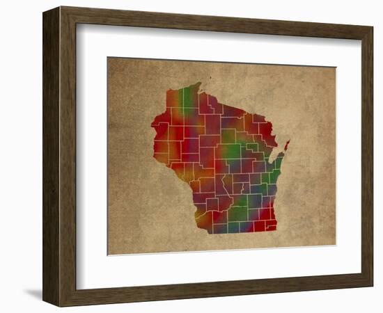 WI Colorful Counties-Red Atlas Designs-Framed Giclee Print