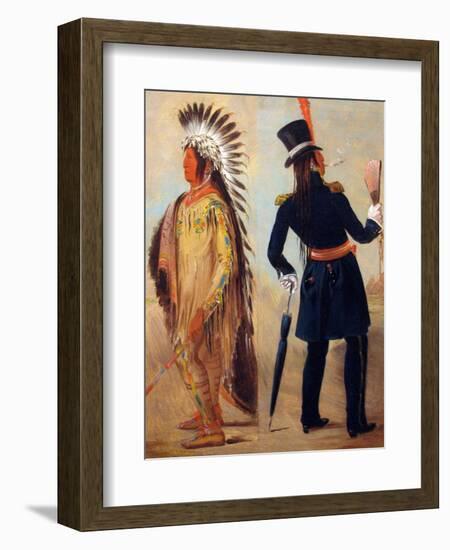 Wi Jun Jon Pigeon's Egg Head (The Light) Going To And Returning From Washington"-George Catlin-Framed Art Print