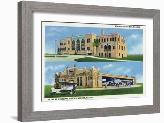 Wichita, Kansas - Administration Building and Planes-Lantern Press-Framed Art Print