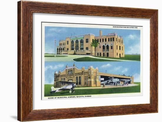 Wichita, Kansas - Administration Building and Planes-Lantern Press-Framed Art Print