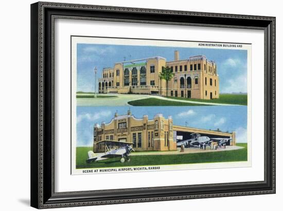 Wichita, Kansas - Administration Building and Planes-Lantern Press-Framed Art Print