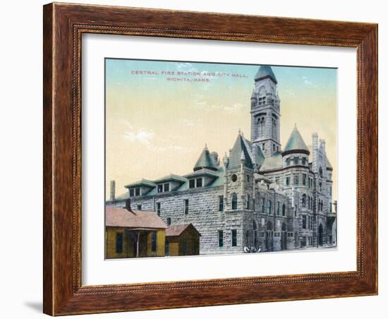 Wichita, Kansas - Central Fire Station and City Hall Exterior View-Lantern Press-Framed Art Print