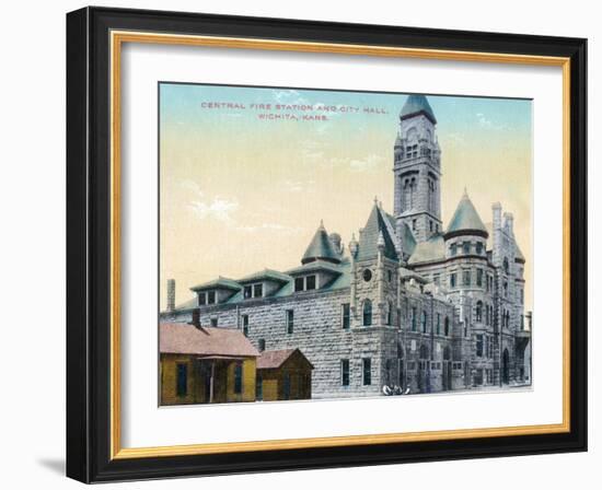 Wichita, Kansas - Central Fire Station and City Hall Exterior View-Lantern Press-Framed Art Print