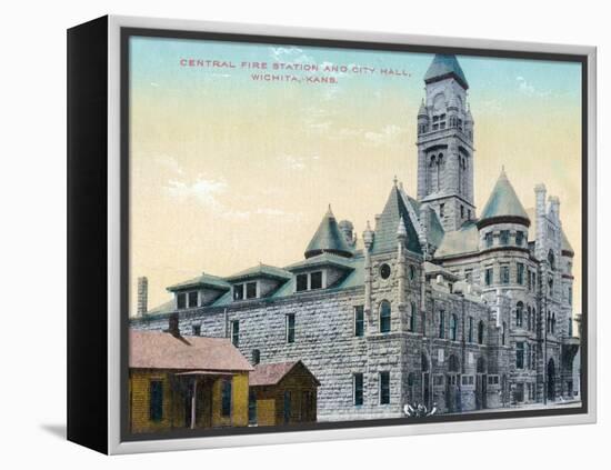 Wichita, Kansas - Central Fire Station and City Hall Exterior View-Lantern Press-Framed Stretched Canvas