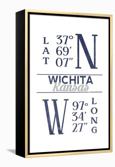 Wichita, Kansas - Latitude and Longitude (Blue)-Lantern Press-Framed Stretched Canvas