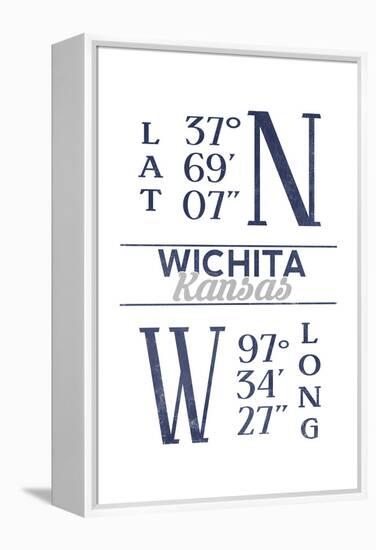 Wichita, Kansas - Latitude and Longitude (Blue)-Lantern Press-Framed Stretched Canvas