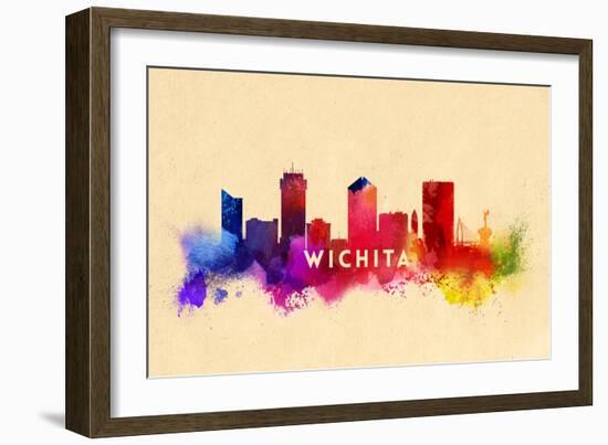 Wichita, Kansas - Skyline Abstract-Lantern Press-Framed Art Print