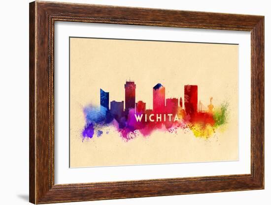 Wichita, Kansas - Skyline Abstract-Lantern Press-Framed Art Print