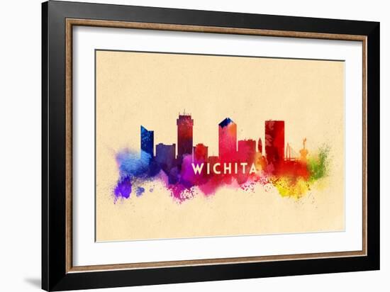 Wichita, Kansas - Skyline Abstract-Lantern Press-Framed Art Print