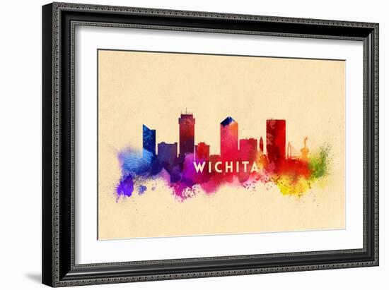 Wichita, Kansas - Skyline Abstract-Lantern Press-Framed Art Print