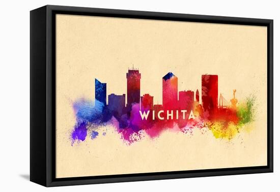 Wichita, Kansas - Skyline Abstract-Lantern Press-Framed Stretched Canvas