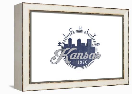 Wichita, Kansas - Skyline Seal (Blue)-Lantern Press-Framed Stretched Canvas