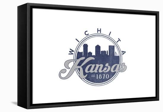 Wichita, Kansas - Skyline Seal (Blue)-Lantern Press-Framed Stretched Canvas