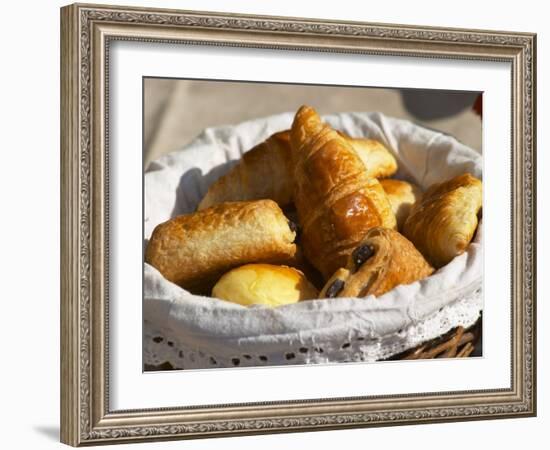 Wicker Basket with Croissants and Breads, Clos Des Iles, Le Brusc, Var, Cote d'Azur, France-Per Karlsson-Framed Photographic Print