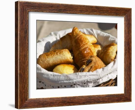 Wicker Basket with Croissants and Breads, Clos Des Iles, Le Brusc, Var, Cote d'Azur, France-Per Karlsson-Framed Photographic Print