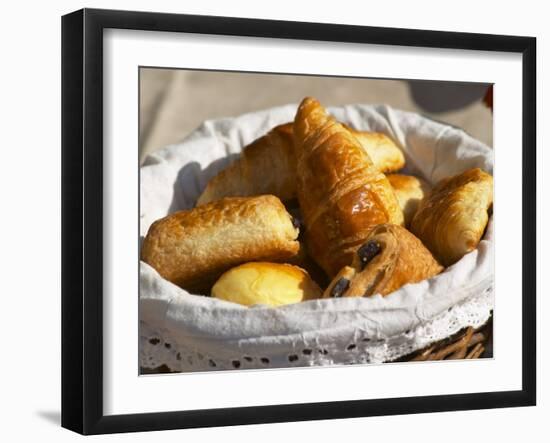 Wicker Basket with Croissants and Breads, Clos Des Iles, Le Brusc, Var, Cote d'Azur, France-Per Karlsson-Framed Photographic Print