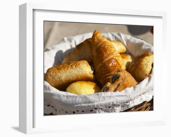 Wicker Basket with Croissants and Breads, Clos Des Iles, Le Brusc, Var, Cote d'Azur, France-Per Karlsson-Framed Photographic Print