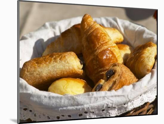 Wicker Basket with Croissants and Breads, Clos Des Iles, Le Brusc, Var, Cote d'Azur, France-Per Karlsson-Mounted Photographic Print