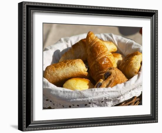 Wicker Basket with Croissants and Breads, Clos Des Iles, Le Brusc, Var, Cote d'Azur, France-Per Karlsson-Framed Photographic Print