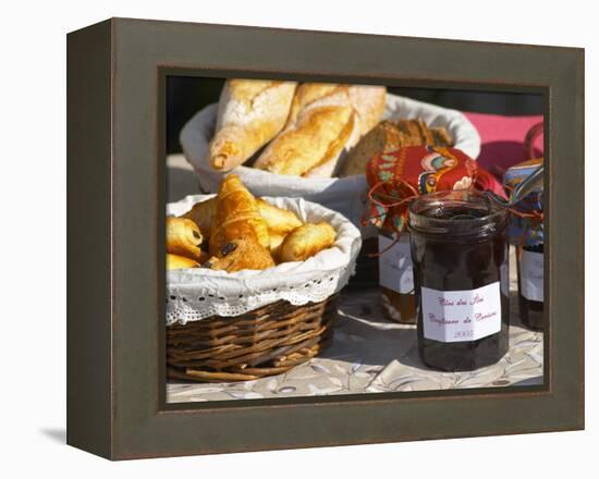 Wicker Basket with Croissants and Breads, Clos Des Iles, Le Brusc, Var, Cote d'Azur, France-Per Karlsson-Framed Premier Image Canvas