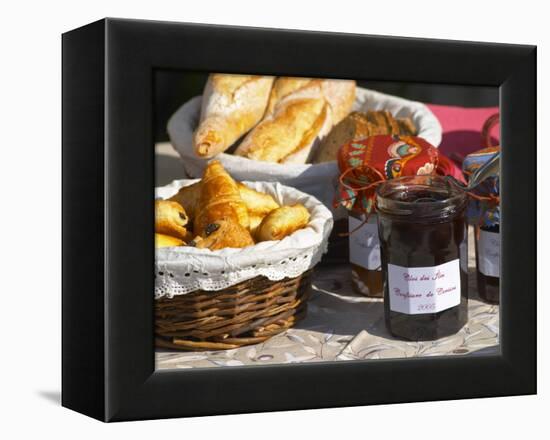 Wicker Basket with Croissants and Breads, Clos Des Iles, Le Brusc, Var, Cote d'Azur, France-Per Karlsson-Framed Premier Image Canvas