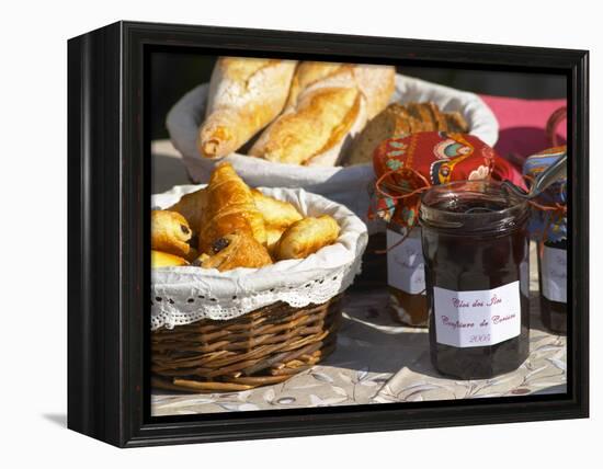 Wicker Basket with Croissants and Breads, Clos Des Iles, Le Brusc, Var, Cote d'Azur, France-Per Karlsson-Framed Premier Image Canvas