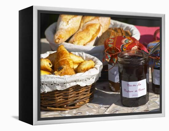 Wicker Basket with Croissants and Breads, Clos Des Iles, Le Brusc, Var, Cote d'Azur, France-Per Karlsson-Framed Premier Image Canvas