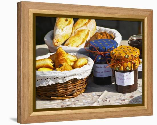 Wicker Basket with Croissants and Breads, Clos Des Iles, Le Brusc, Var, Cote d'Azur, France-Per Karlsson-Framed Premier Image Canvas