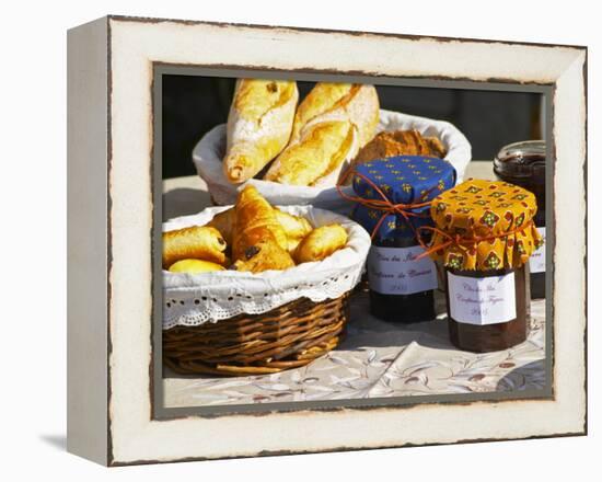 Wicker Basket with Croissants and Breads, Clos Des Iles, Le Brusc, Var, Cote d'Azur, France-Per Karlsson-Framed Premier Image Canvas