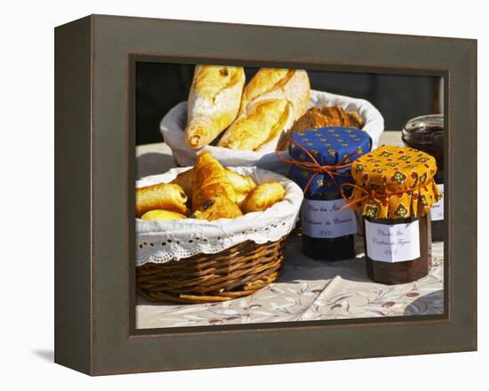 Wicker Basket with Croissants and Breads, Clos Des Iles, Le Brusc, Var, Cote d'Azur, France-Per Karlsson-Framed Premier Image Canvas