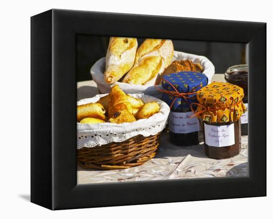 Wicker Basket with Croissants and Breads, Clos Des Iles, Le Brusc, Var, Cote d'Azur, France-Per Karlsson-Framed Premier Image Canvas