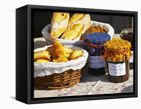 Wicker Basket with Croissants and Breads, Clos Des Iles, Le Brusc, Var, Cote d'Azur, France-Per Karlsson-Framed Premier Image Canvas