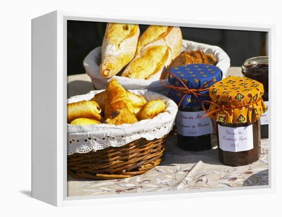 Wicker Basket with Croissants and Breads, Clos Des Iles, Le Brusc, Var, Cote d'Azur, France-Per Karlsson-Framed Premier Image Canvas