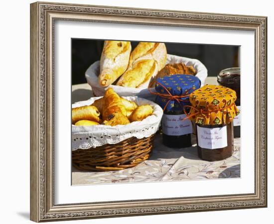 Wicker Basket with Croissants and Breads, Clos Des Iles, Le Brusc, Var, Cote d'Azur, France-Per Karlsson-Framed Photographic Print