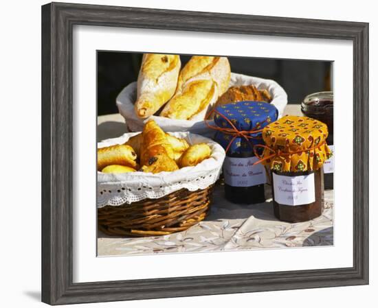 Wicker Basket with Croissants and Breads, Clos Des Iles, Le Brusc, Var, Cote d'Azur, France-Per Karlsson-Framed Photographic Print