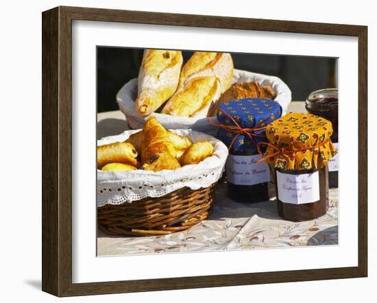 Wicker Basket with Croissants and Breads, Clos Des Iles, Le Brusc, Var, Cote d'Azur, France-Per Karlsson-Framed Photographic Print