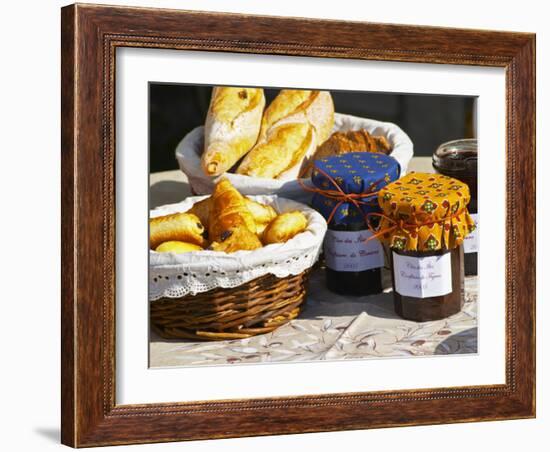 Wicker Basket with Croissants and Breads, Clos Des Iles, Le Brusc, Var, Cote d'Azur, France-Per Karlsson-Framed Photographic Print