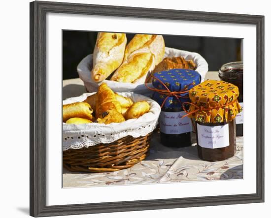 Wicker Basket with Croissants and Breads, Clos Des Iles, Le Brusc, Var, Cote d'Azur, France-Per Karlsson-Framed Photographic Print