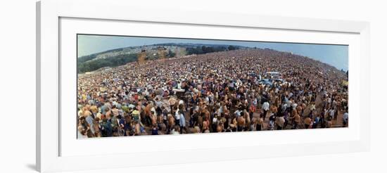 Wide Angle Overall of Huge Crowd Facing the Distant Stage, During the Woodstock Music and Art Fair-John Dominis-Framed Photographic Print