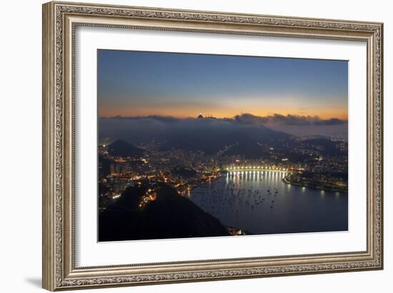 Wide Angle View of Rio De Janeiro at Sunset with Guanabara Bay-Alex Saberi-Framed Photographic Print